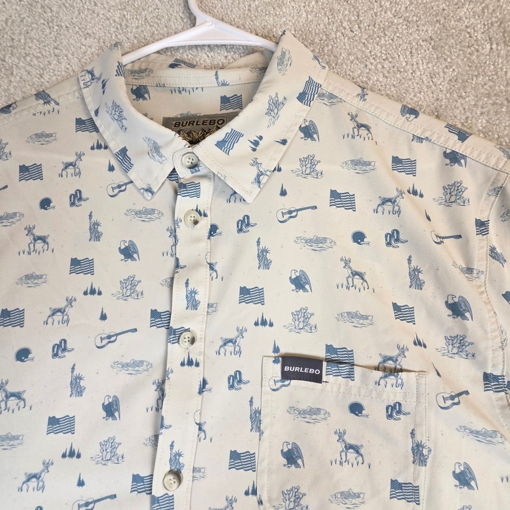 Burlebo Mens XL Performance Short Sleeve Button Down Shirt Americana Print - Picture 3 of 8